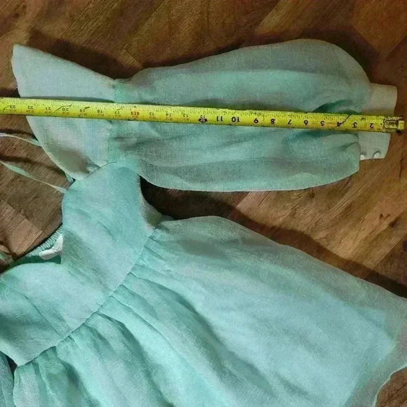 Klesis Mint Babydoll Off-Shoulder Longsleeve Shimmer Dress Size Small - Picture 7 of 9